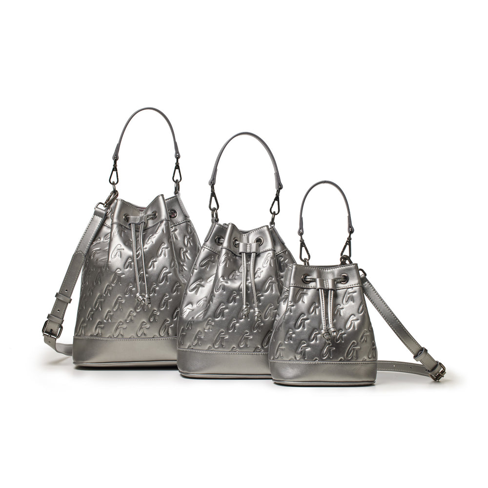 Medium Vegan Leather Bucket Bag - Platinum