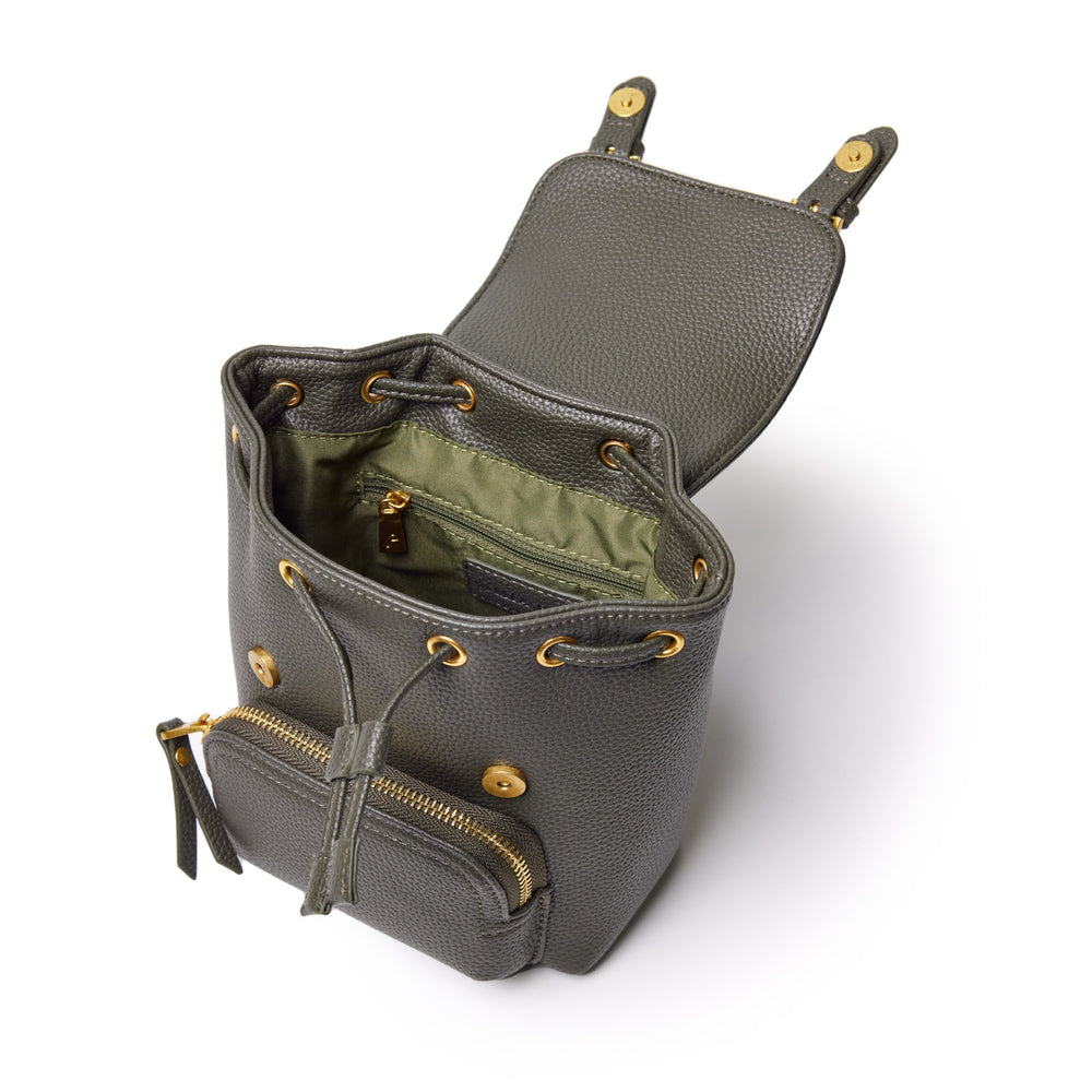 Mini Textured Crossbody Backpack - Olive Green