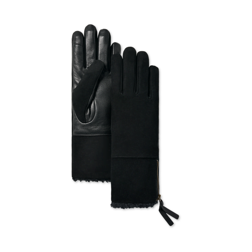 Women's Suede Foldover Zip Gloves - Black