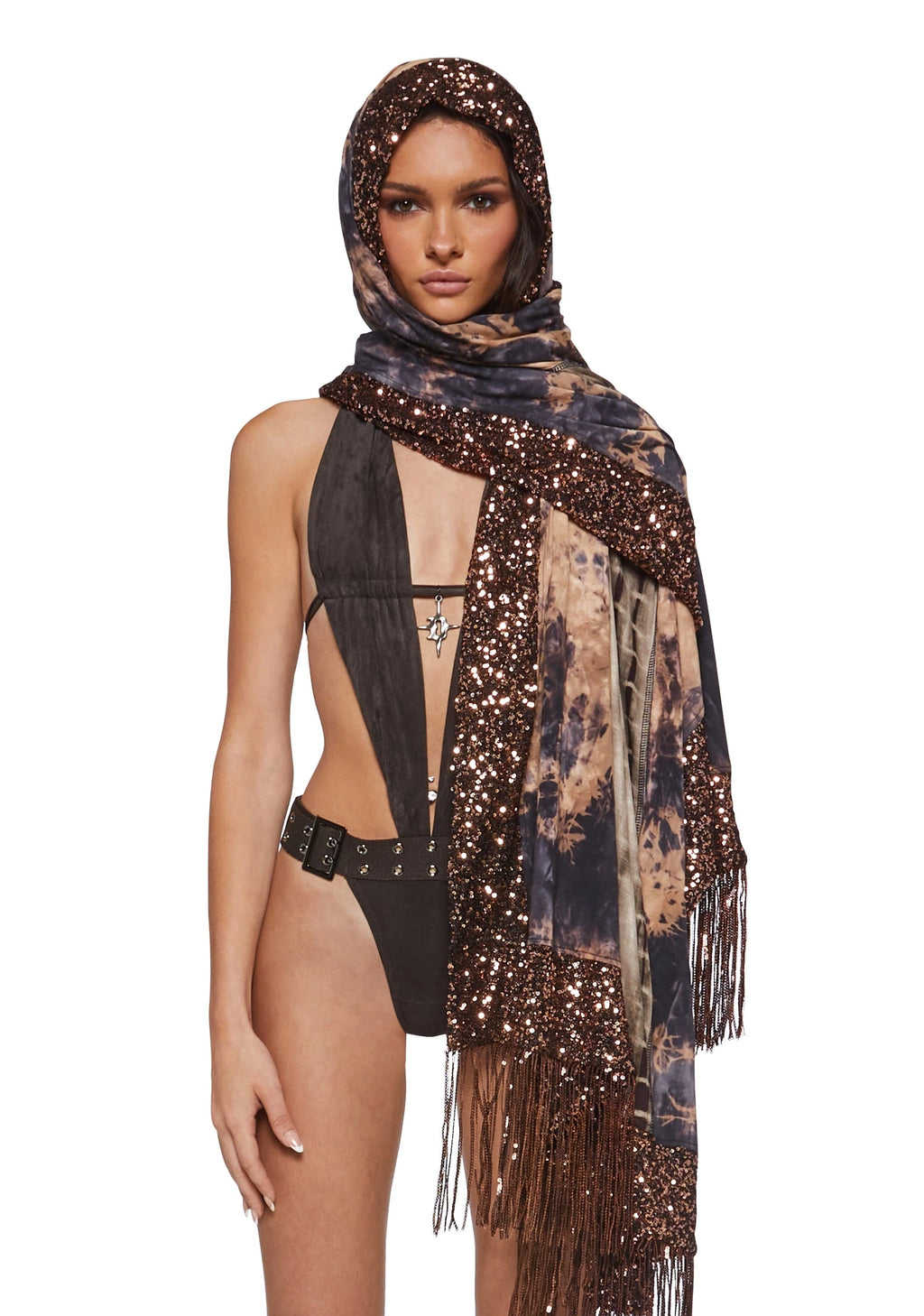 Abstract Fringe Scarf - Black And Gold