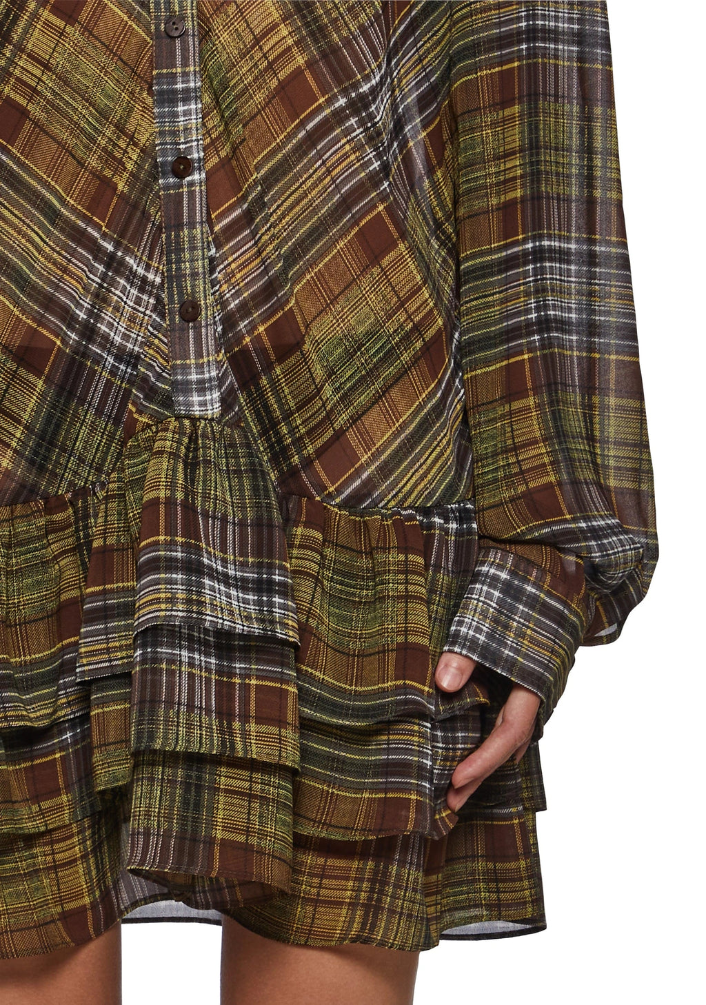 Plaid Chiffon Drop-Waist Mini Dress