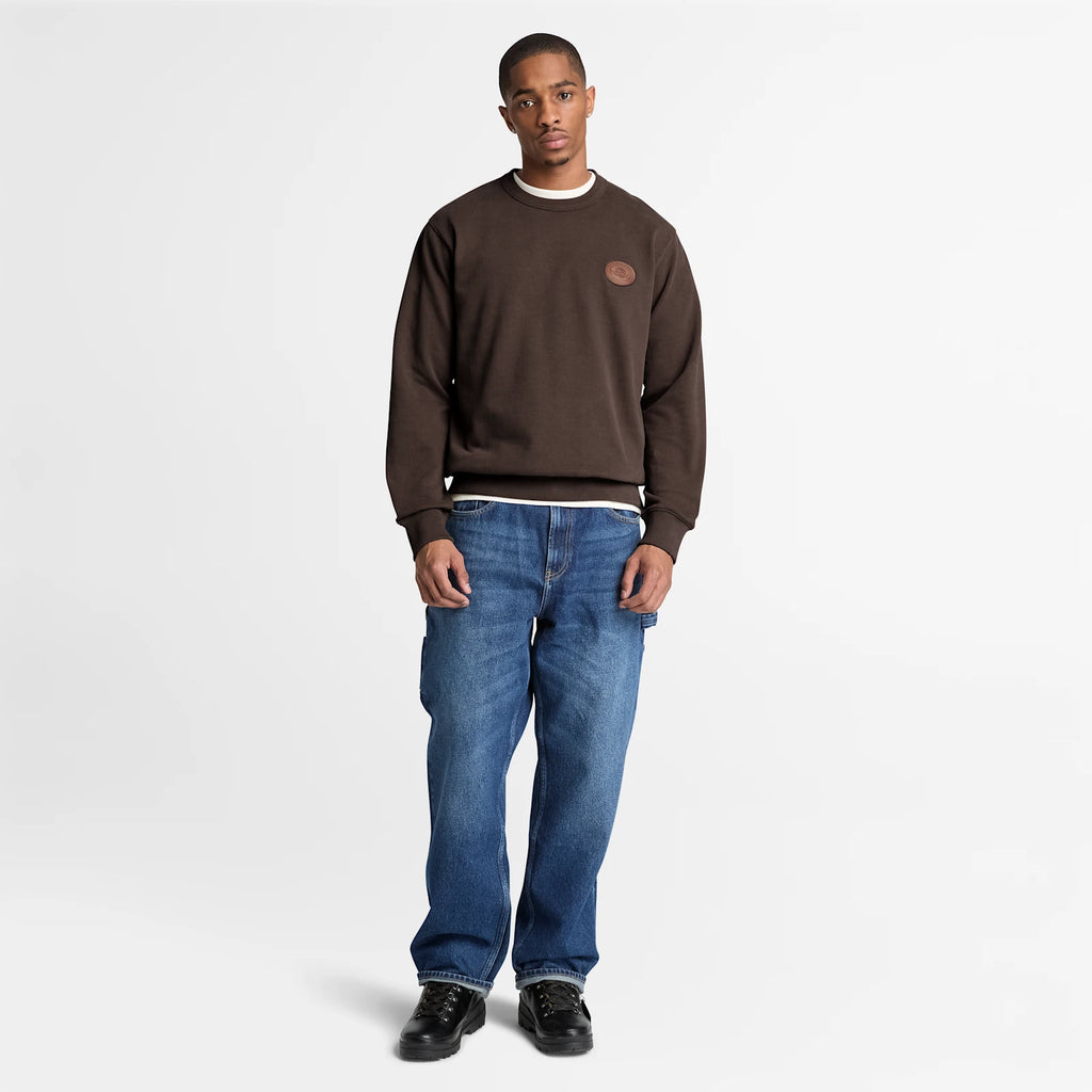 Men's Crewneck Sweatshirt With Leather Patch