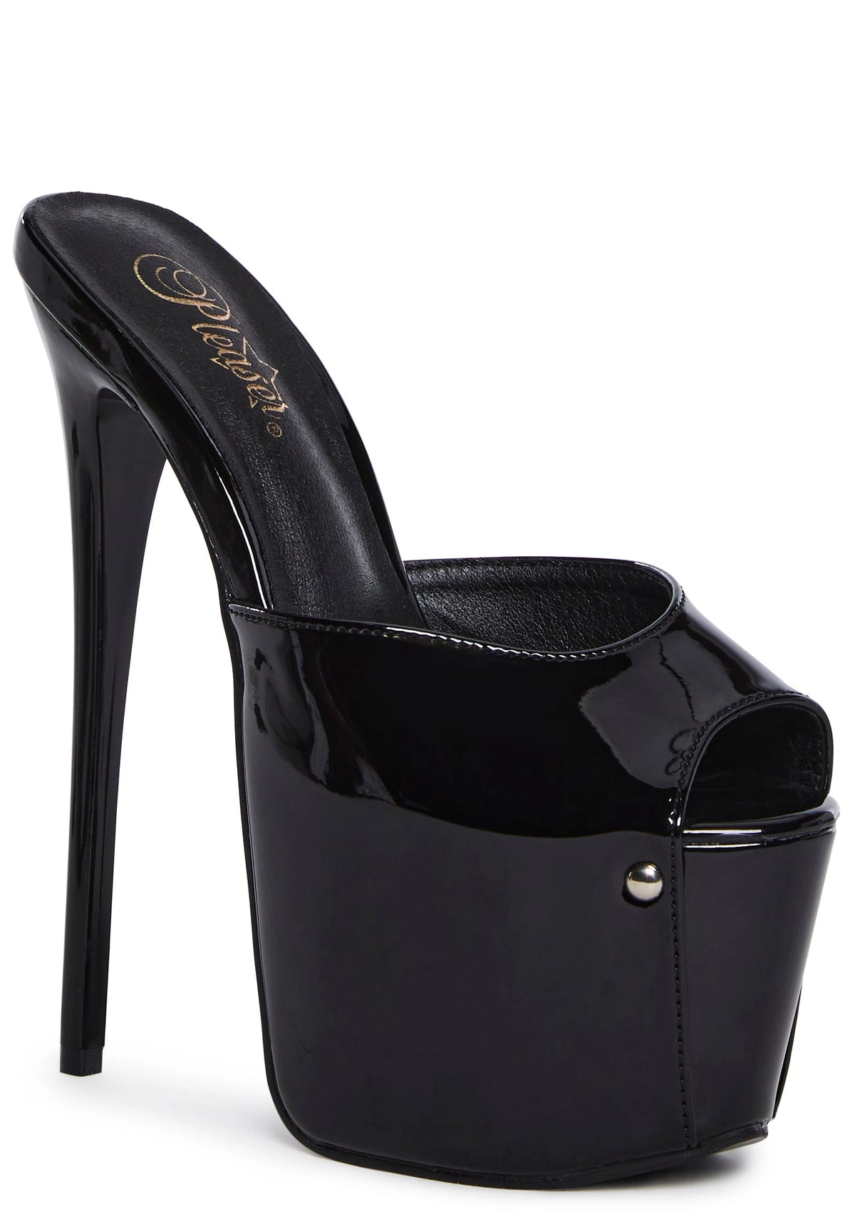 Patent Peep-Toe Platform Slide Heels - Black