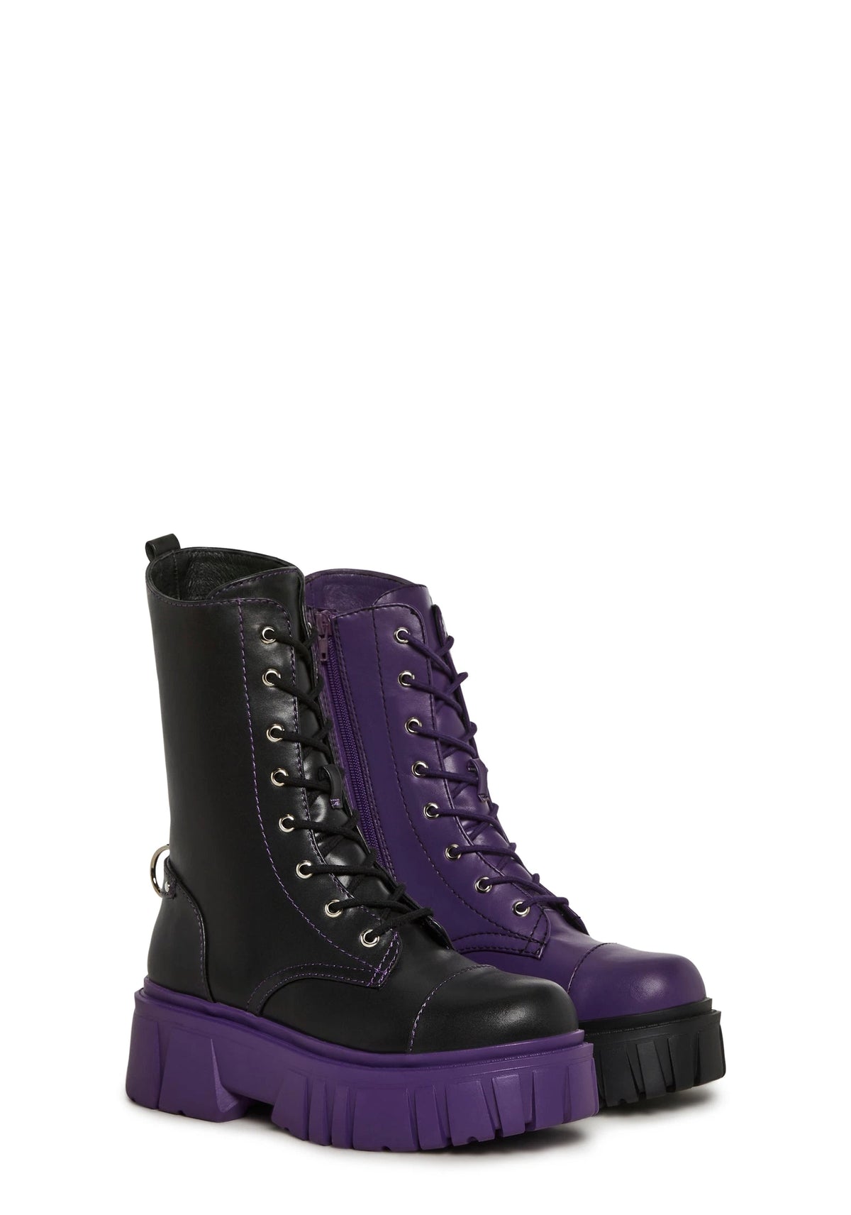 Mismatched Platform Combat Boots - Purple
