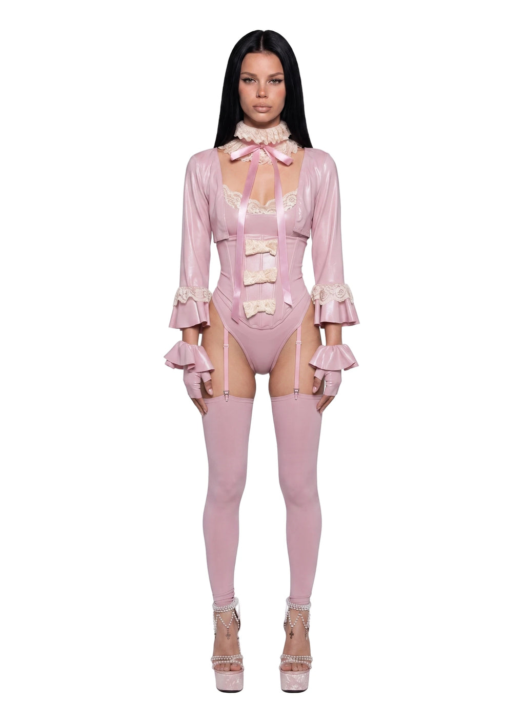 Pink Metallic Bodysuit Costume Set