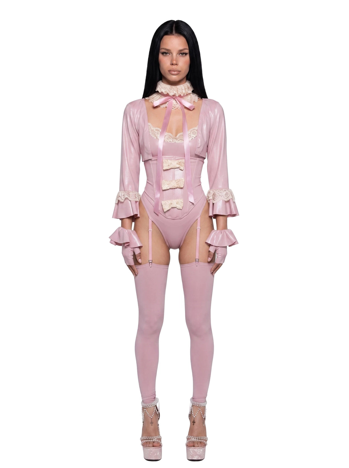Pink Metallic Bodysuit Costume Set