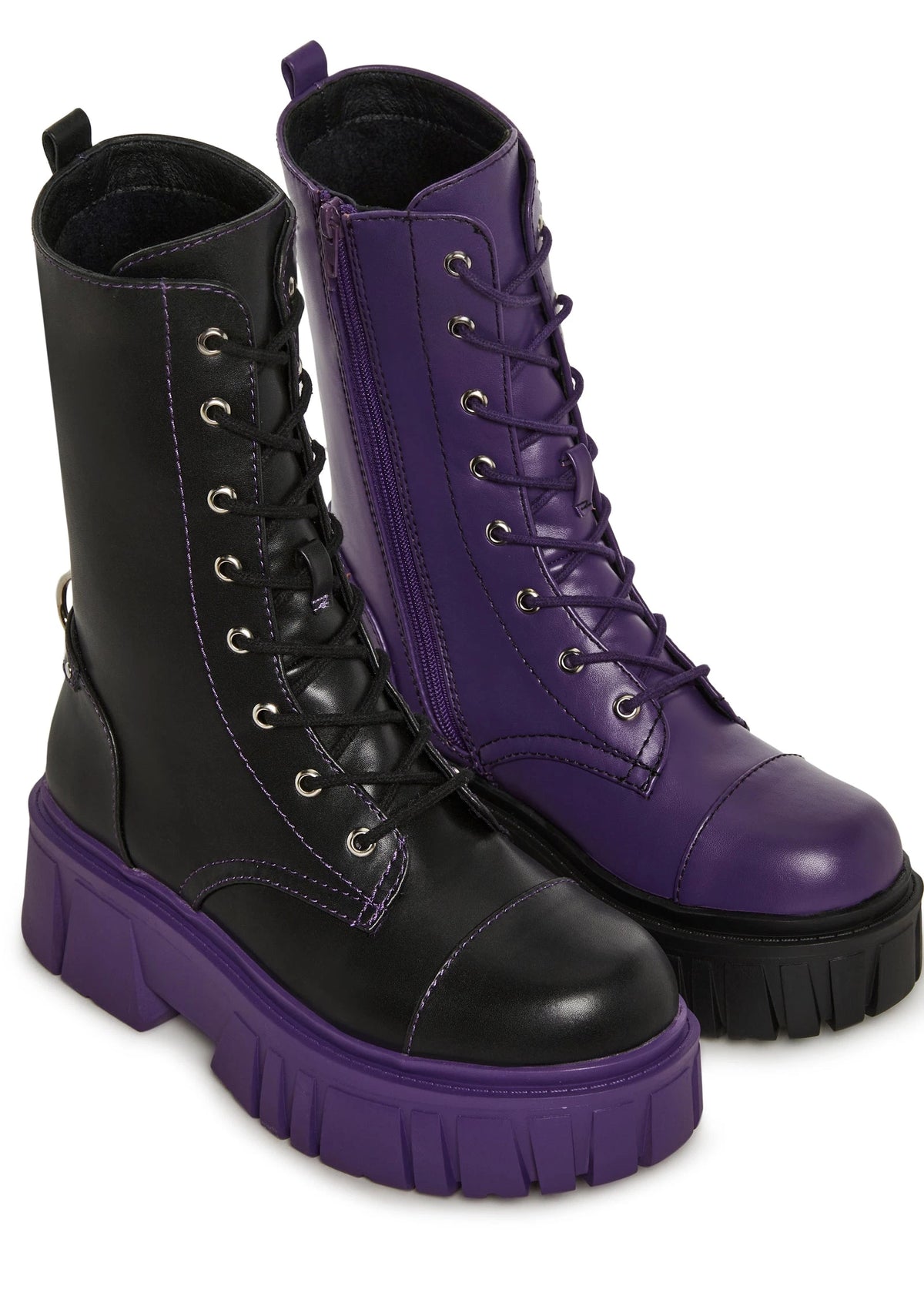 Mismatched Platform Combat Boots - Purple