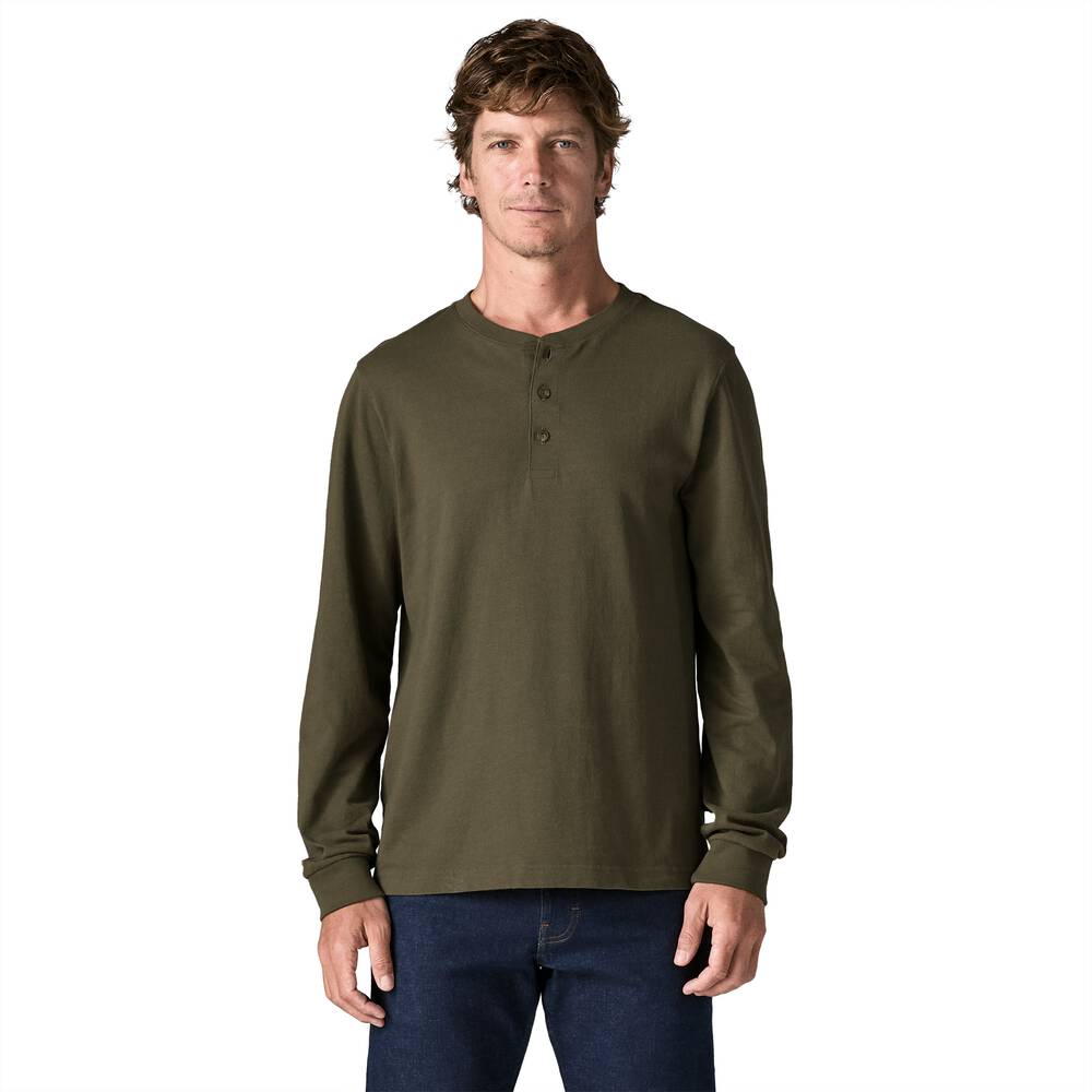 Men's Long Sleeve Cotton Henley Shirt - White
