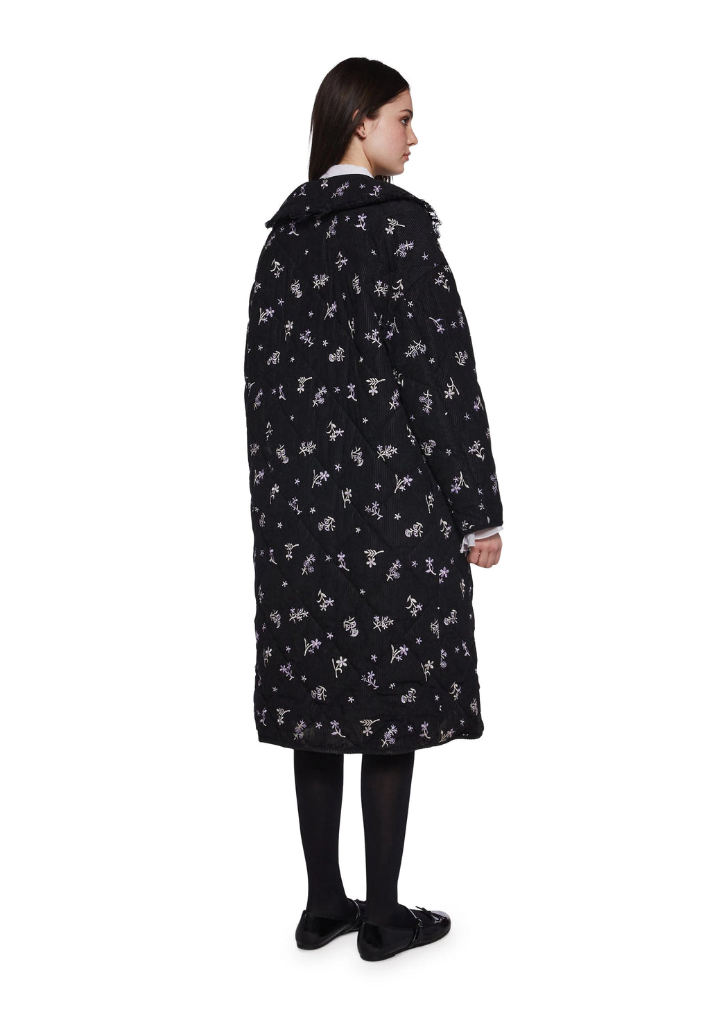 Quilted Corduroy Maxi Coat - Black