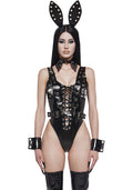 Faux Leather Bunny Bodysuit Costume - Black