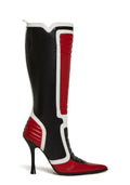 Padded Knee-High Moto Boots - Red Multi