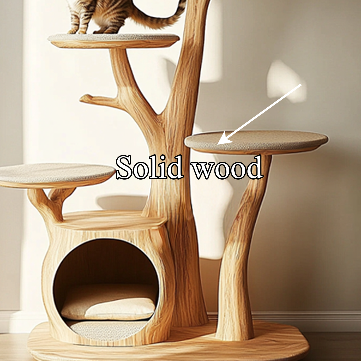 Rustic Cat Tree Stand Living Room Pet Furniture With House