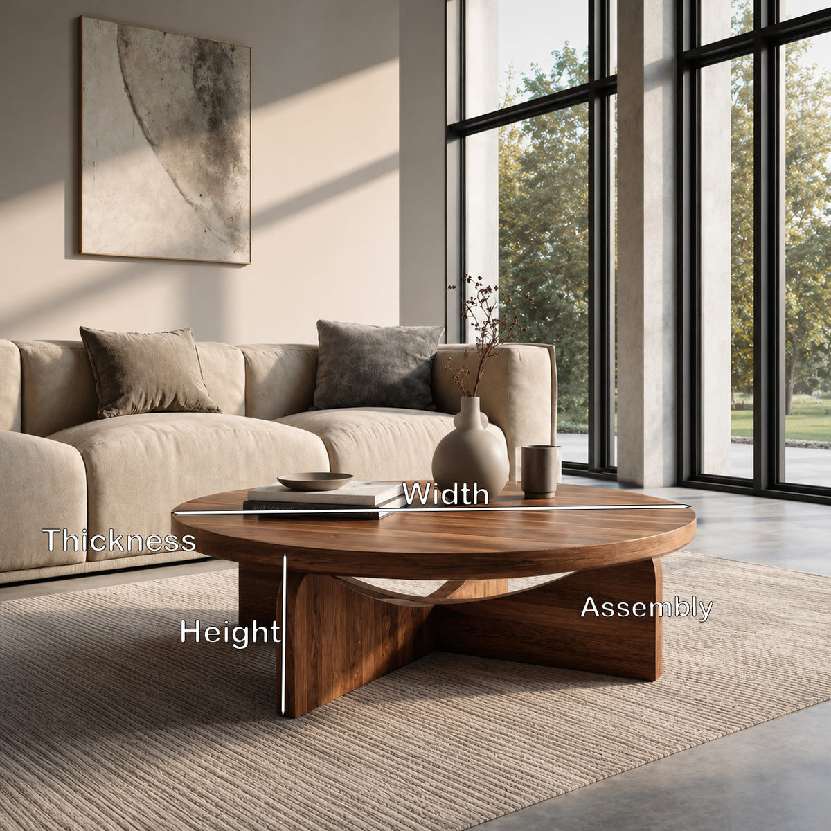 Modern Round Wood Coffee Table With Unique Base For Living