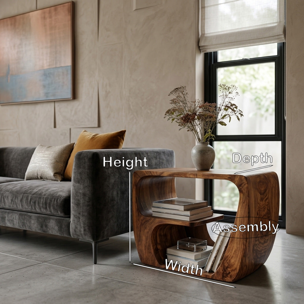 Quiet Luxury Solid Wood Side Table With Curved Design And Open Storage For Living Room