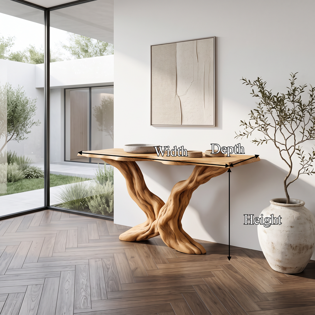 Rustic Sculptural Wood Console Table