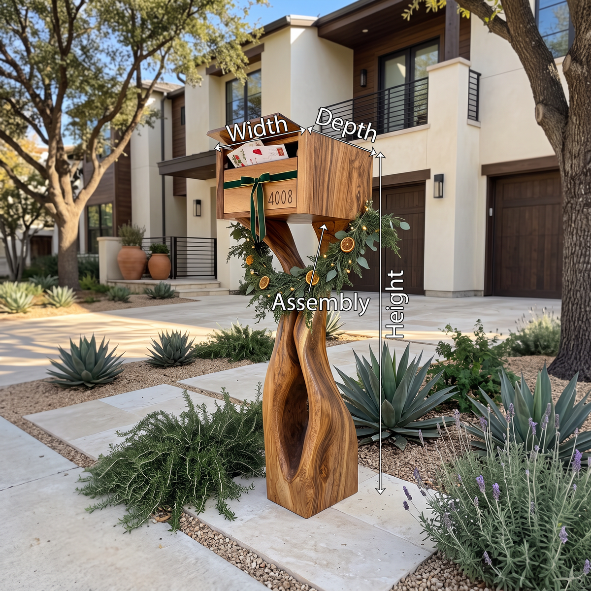 Mid Century Wooden Sculpture Mailbox For Outdoor Furniture Accent