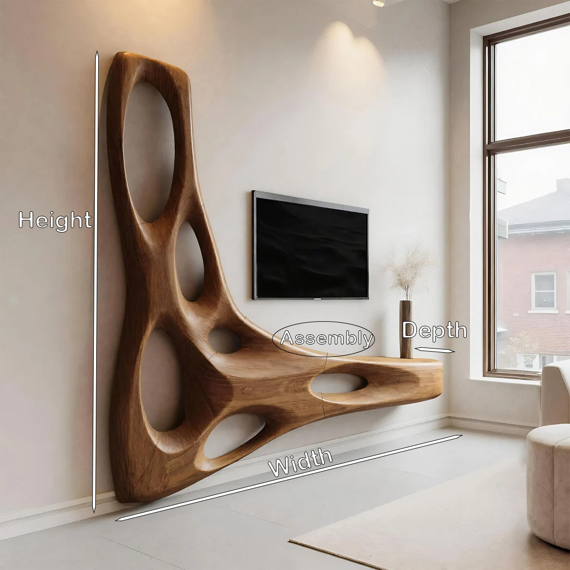 Artistic Organic Wall Mounted Media Console For Living Room