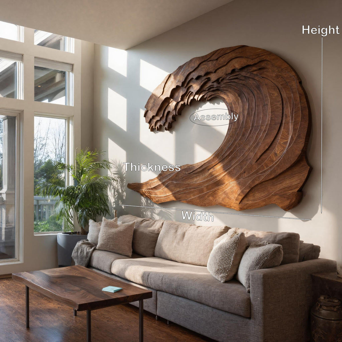 Organic Carved Wave Wall Art Above Sofa For Living Room