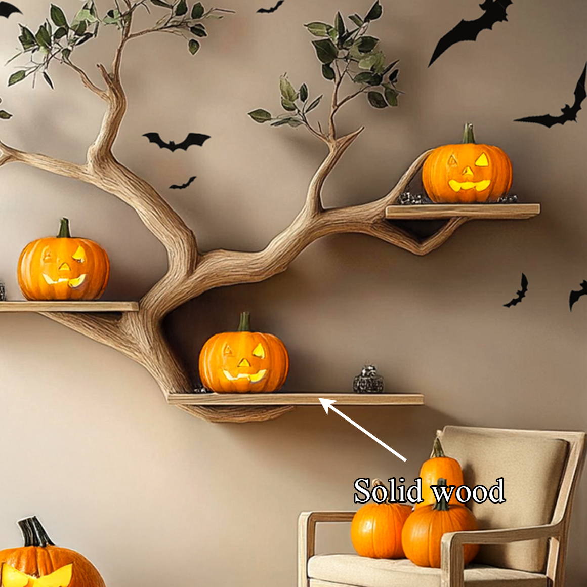 Rustic Wooden Tree Shelf