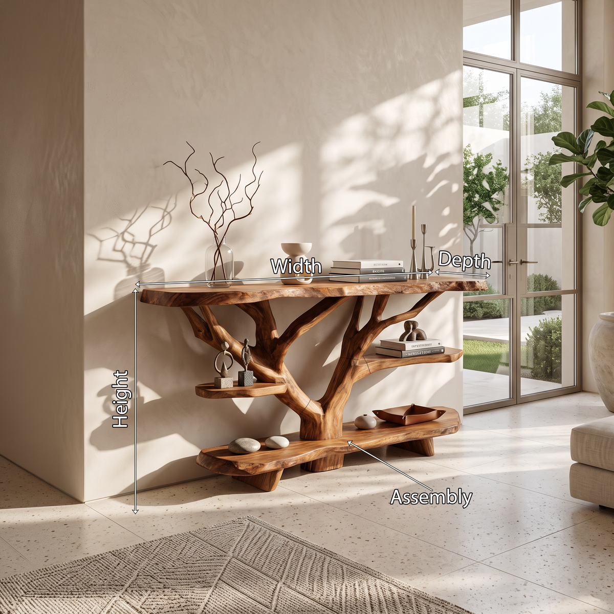 Mid Century Live Edge Entryway Table For Contemporary Bedroom Decor