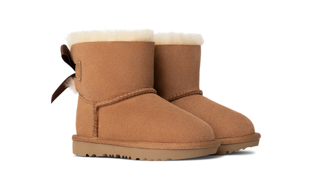Toddler Bow Sheepskin Mini Boots - Black