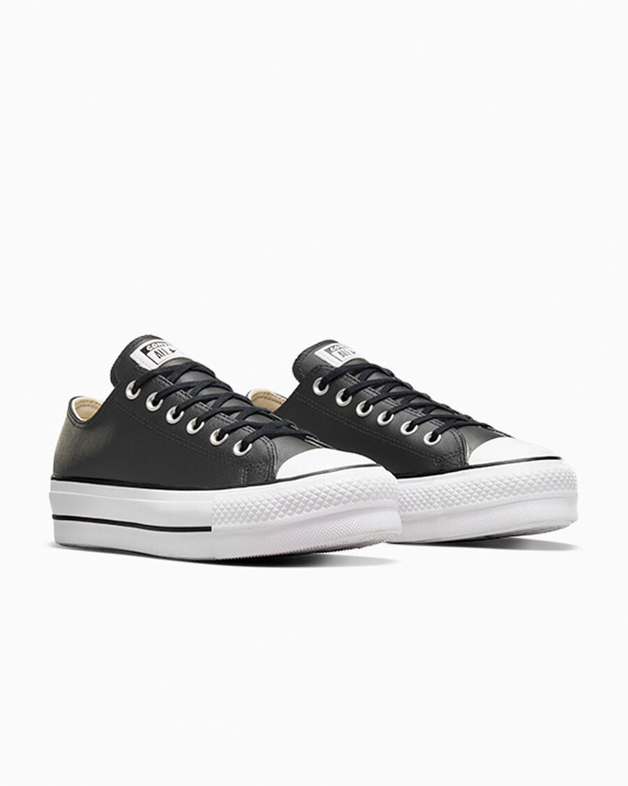 Leather Platform Low Top Sneaker - Black - Black/Black/White