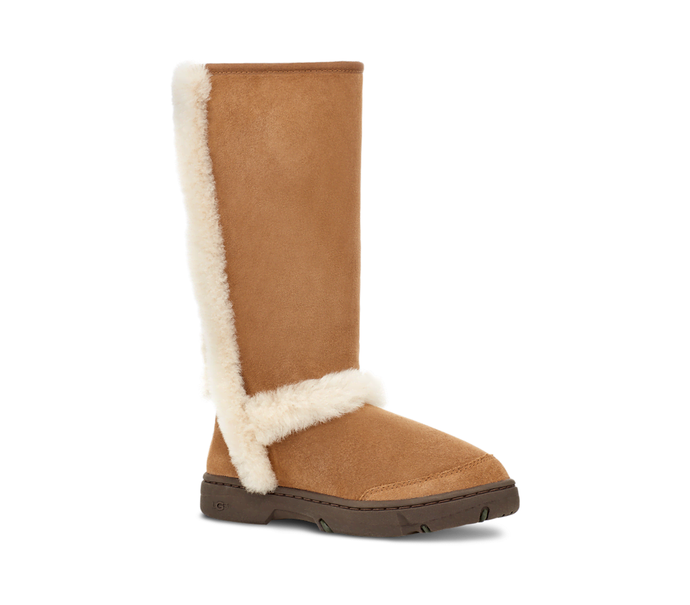Women's Knee-High Sheepskin Boot - Grey Black