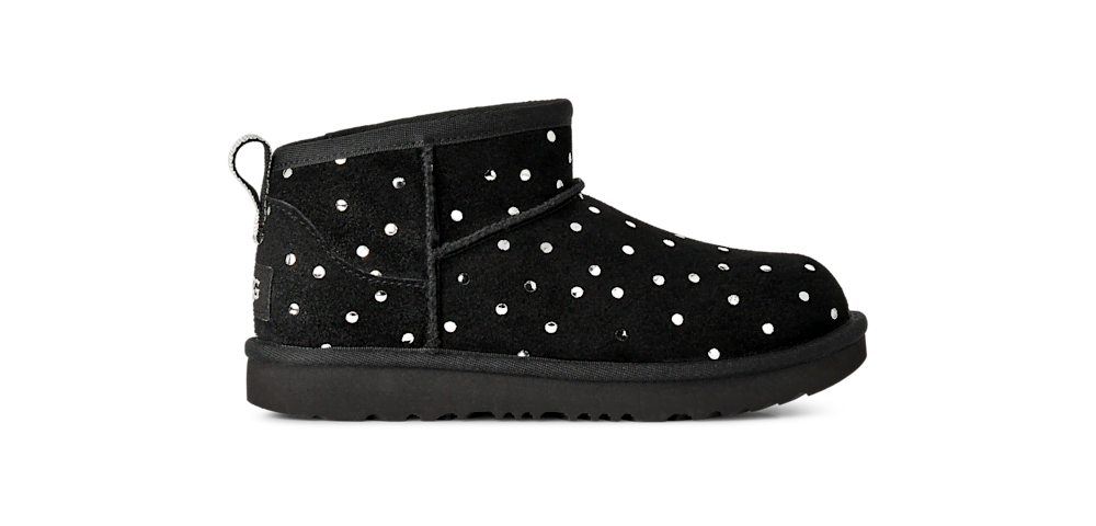 Kids' Low Suede Boot With Metallic Dots - Black