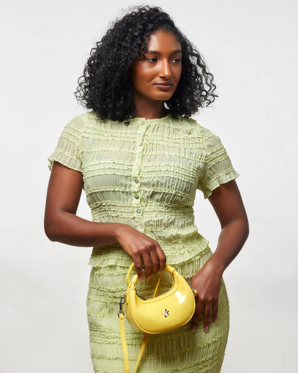 Mirrored Mini Hobo Bag - Yellow