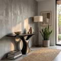 Mid Century Entry Table Smooth Sculptural Form Luxury Welcome Area