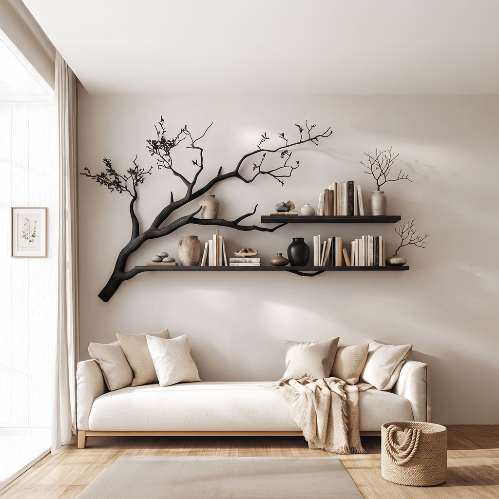 Rustic Organic Tree Shelf Artistic Natural Living Space