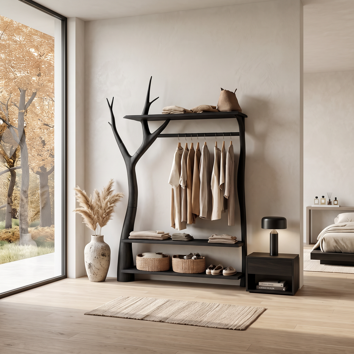 Rustic Tree Clothing Rack Entryway Bedroom Storage