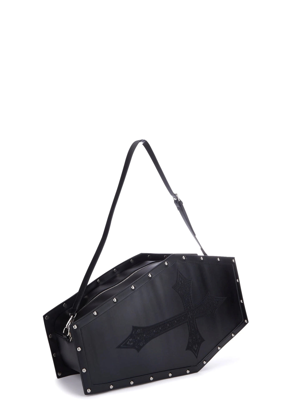 Coffin-Shaped Studded Weekender Bag - Black