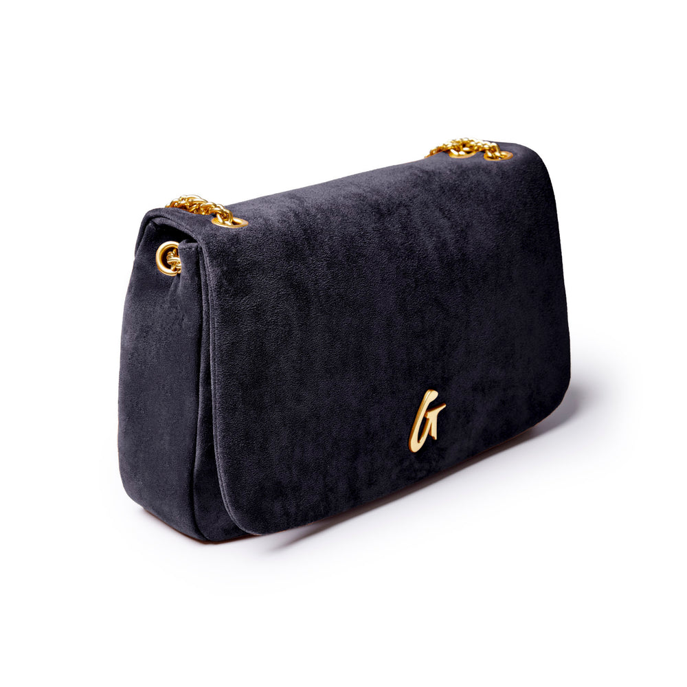 Medium Vegan Suede Flap Bag - Black