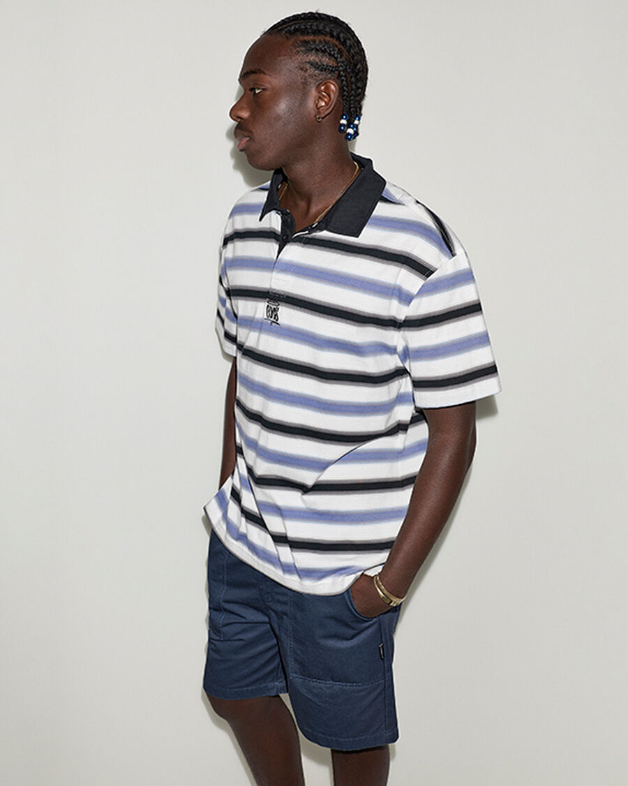 Men's Stripe Cotton Jersey Polo Shirt - Indigo Storm Multi