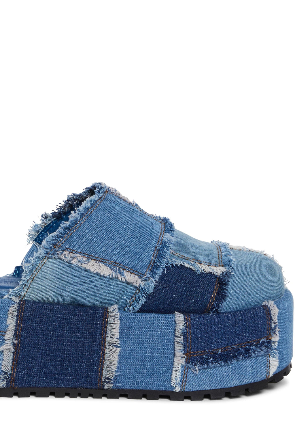 Distressed Denim Platform Clogs