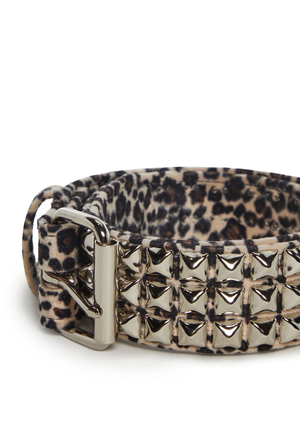 Wide Fuzzy Animal Print Studded Belt