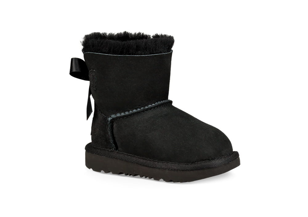 Toddler Bow Sheepskin Mini Boots - Black