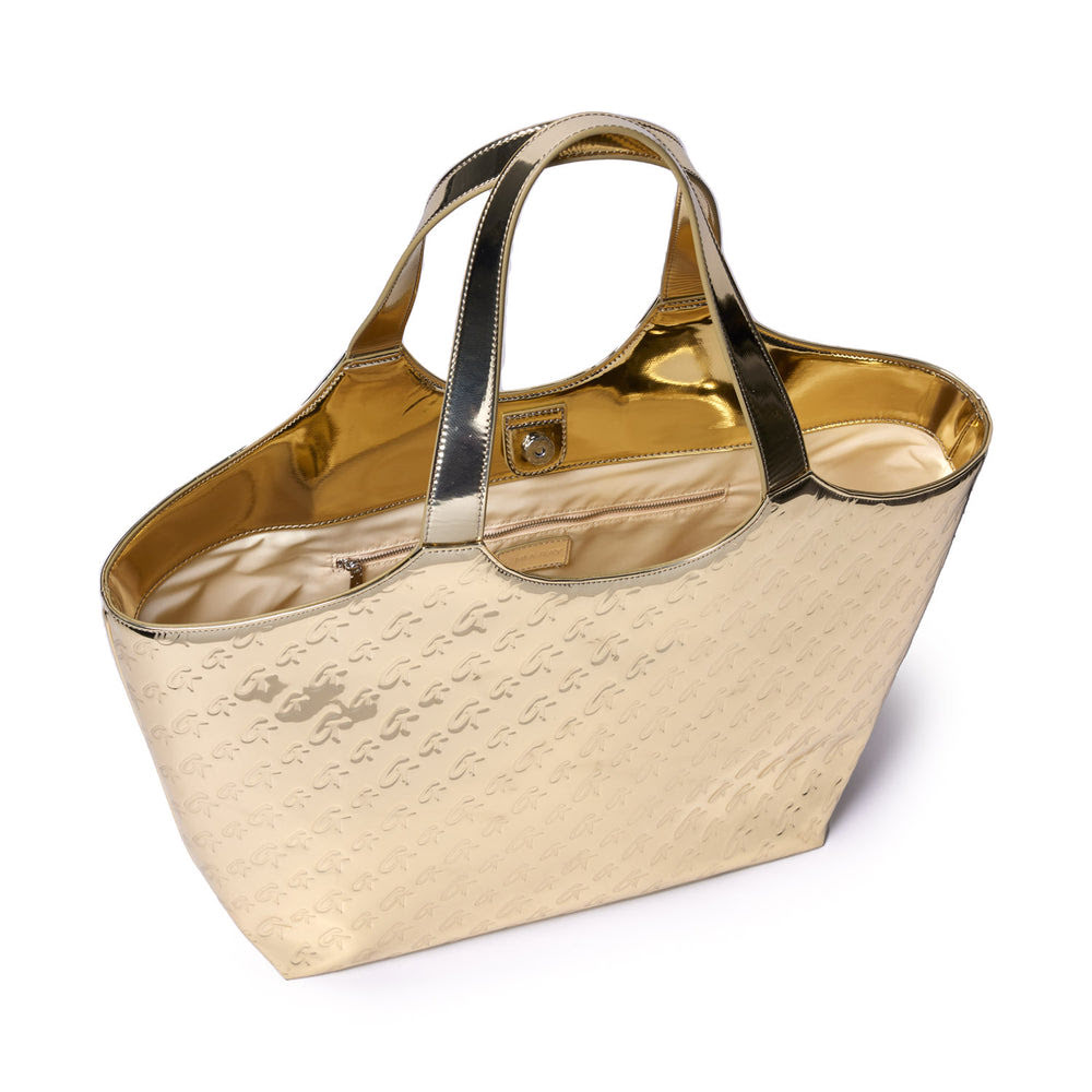Metallic Vegan Leather Maxi Tote - Gold