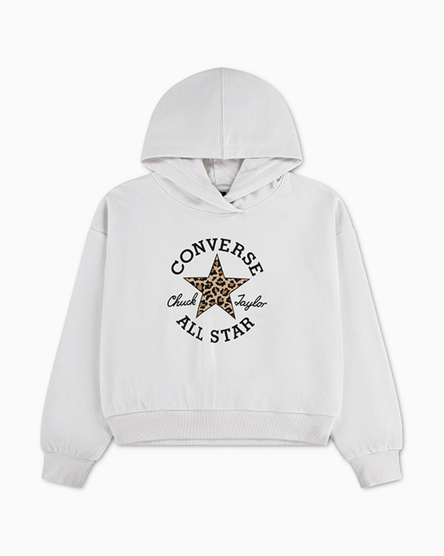 Kids' Leopard Print Relaxed Pullover Hoodie - White - Vintage White