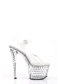 Clear Rhinestone Platform Ankle Strap Sandals - Silver