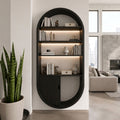 Arched Wooden Wall Bookshelf With Cabinet & Lighting