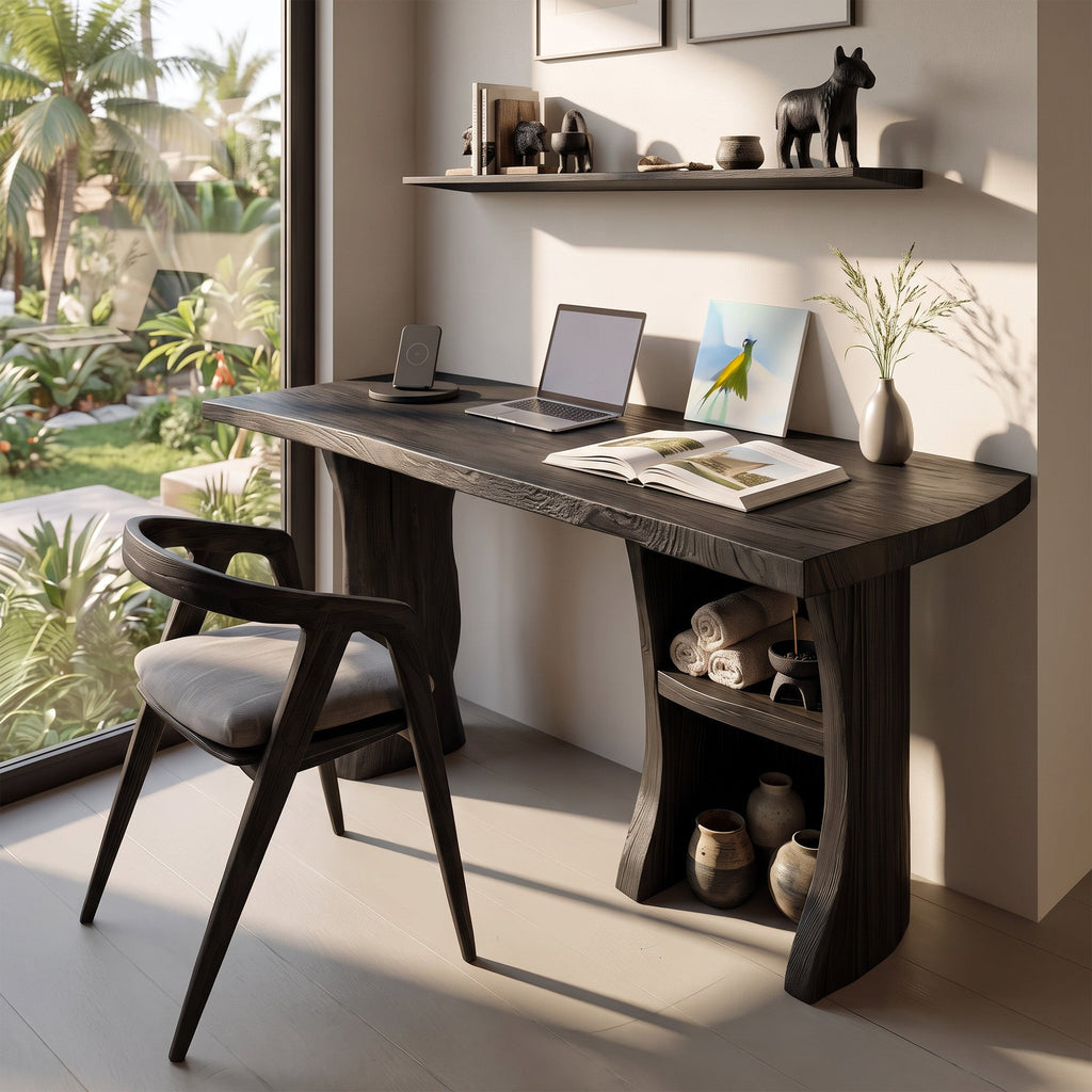 Modern Wooden Live Edge Desk For Small Home Office Setup