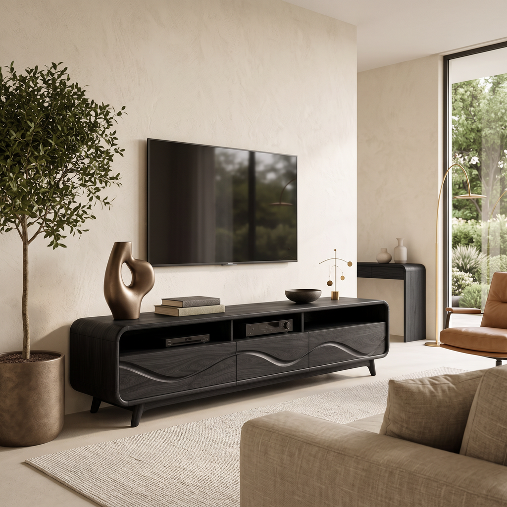 Contemporary TV Stand Low With Open Shelf For Home Interior