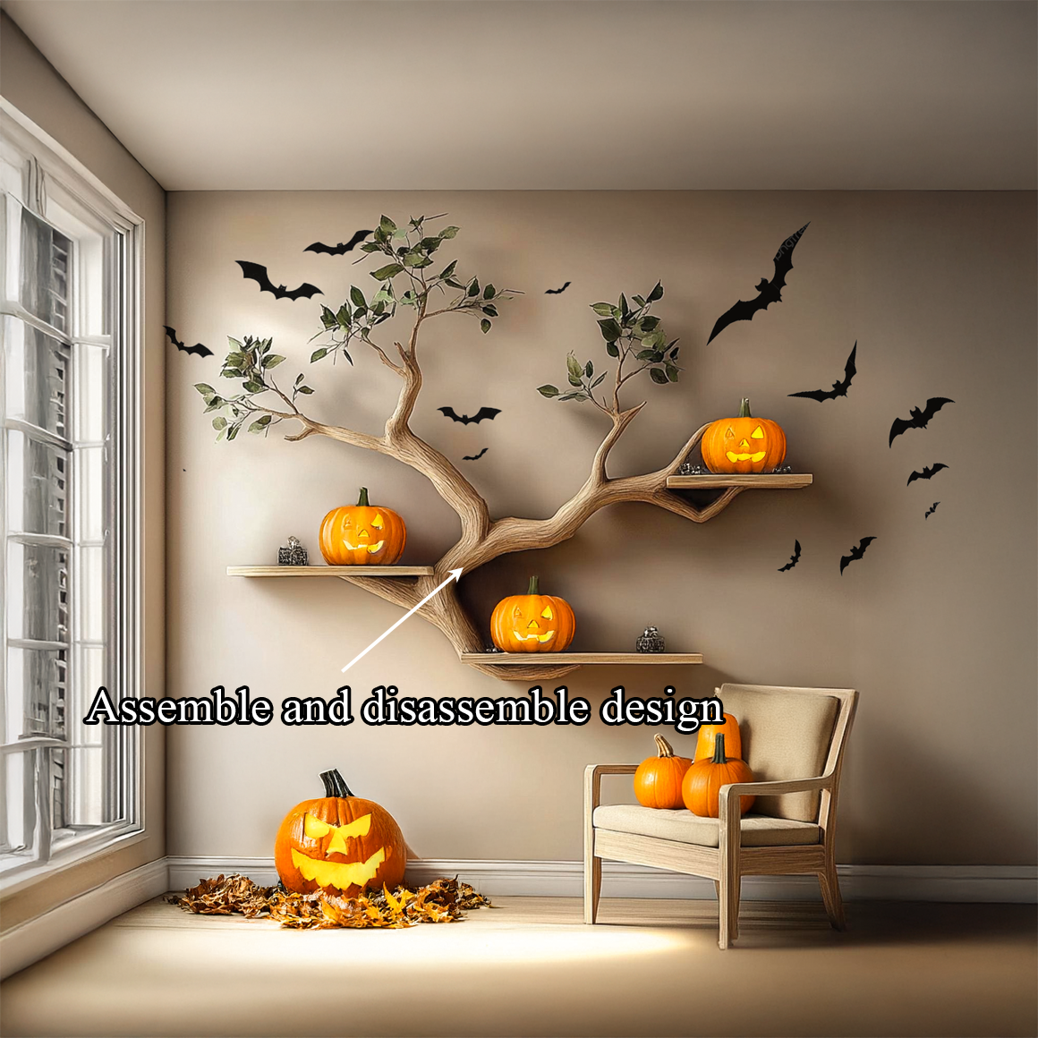 Rustic Wooden Tree Shelf