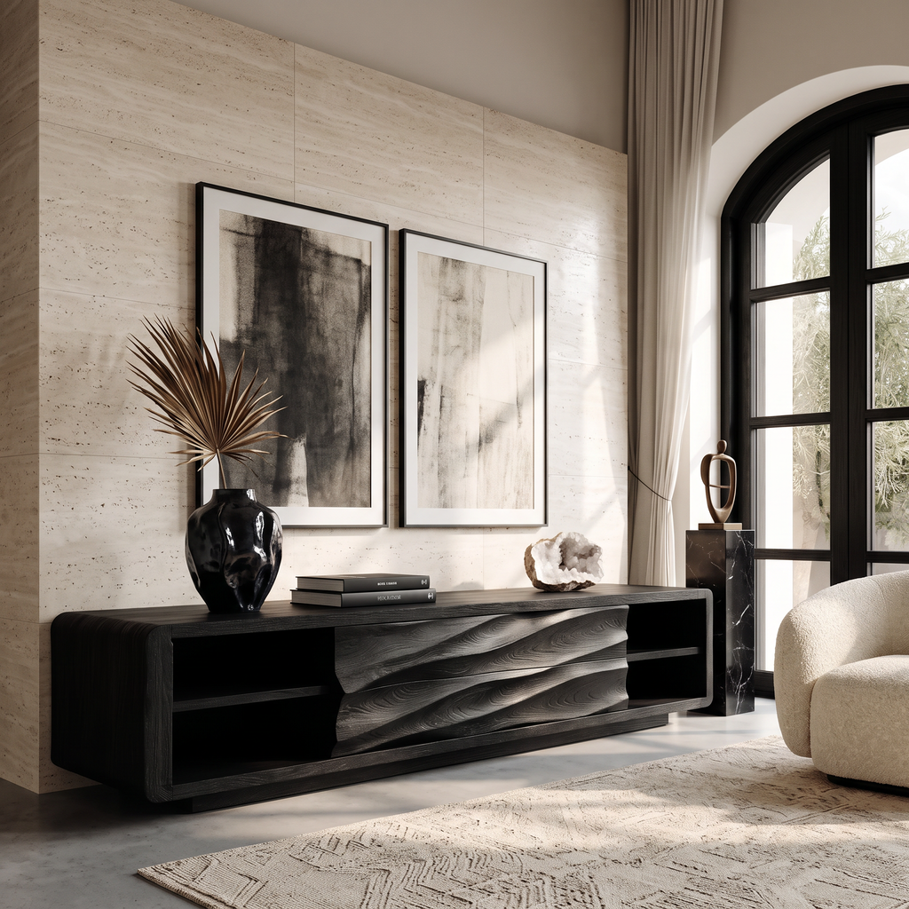 Quiet Luxury Low Sculpted Sideboard For Living Room