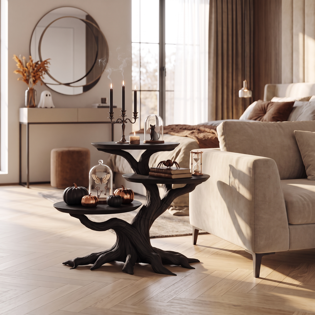 Farmhouse Round End Table For Living Room Decor Haunted Home Accent