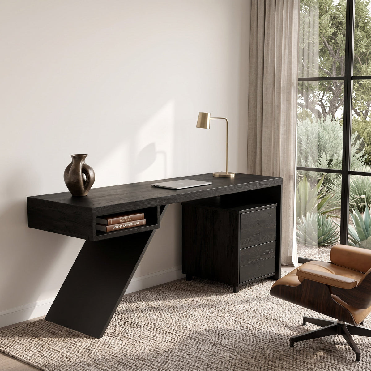Modern Wood Desk With Storage Cabinet