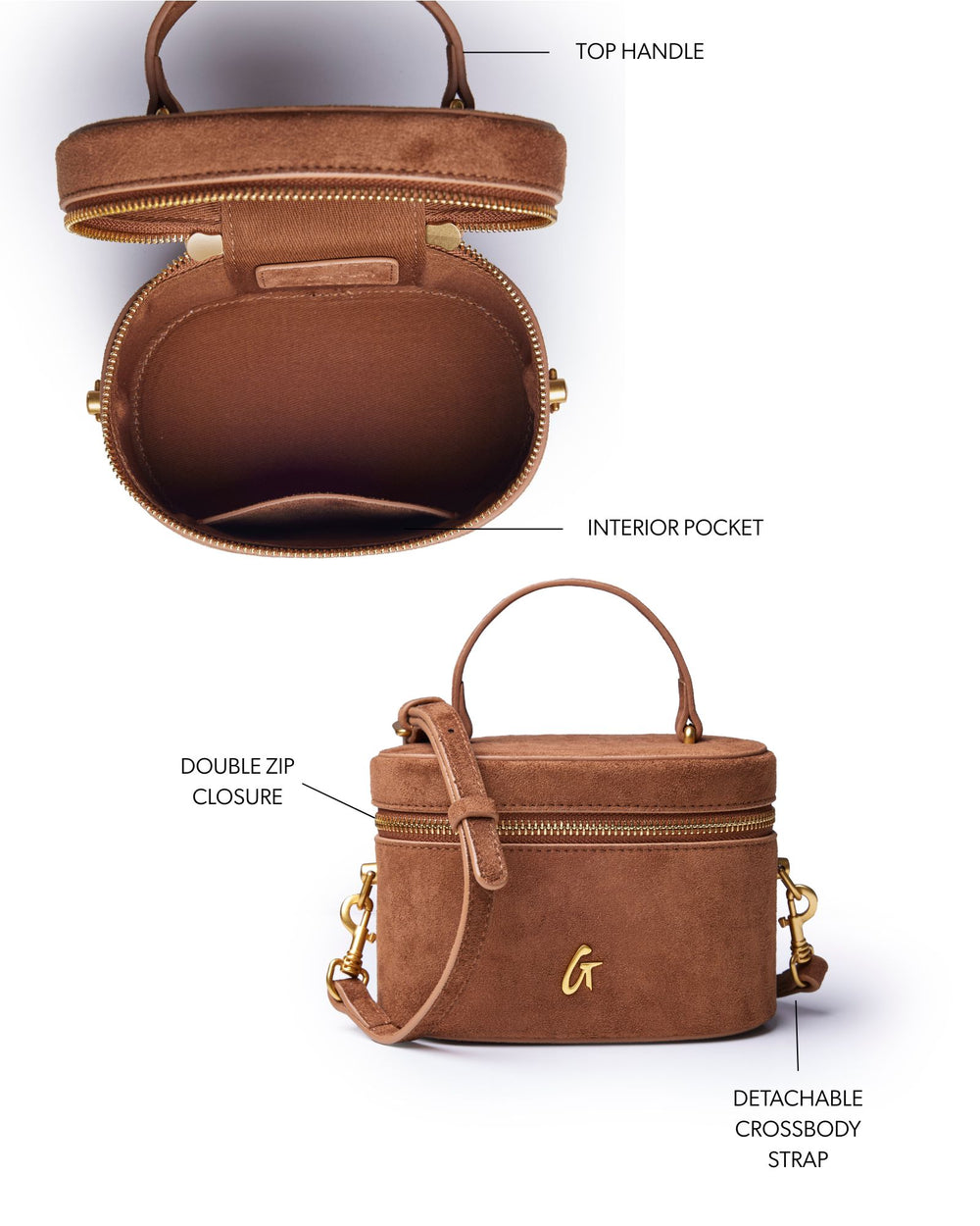 Mini Vegan Suede Vanity Bag - Brown