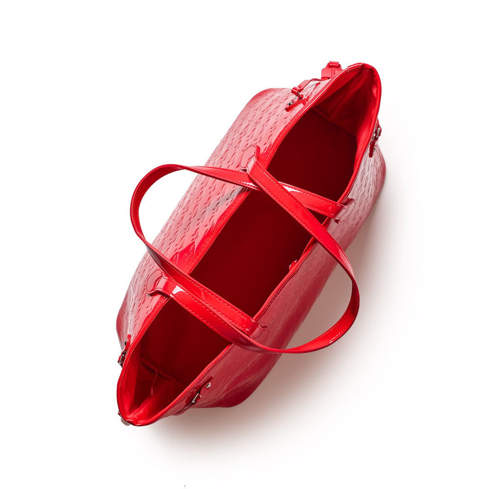 Mirrored Vegan Leather Tote - Red